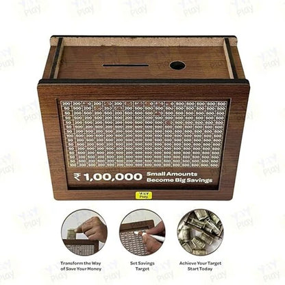 Wooden Money Bank - ₹1 Lakh Savings Box